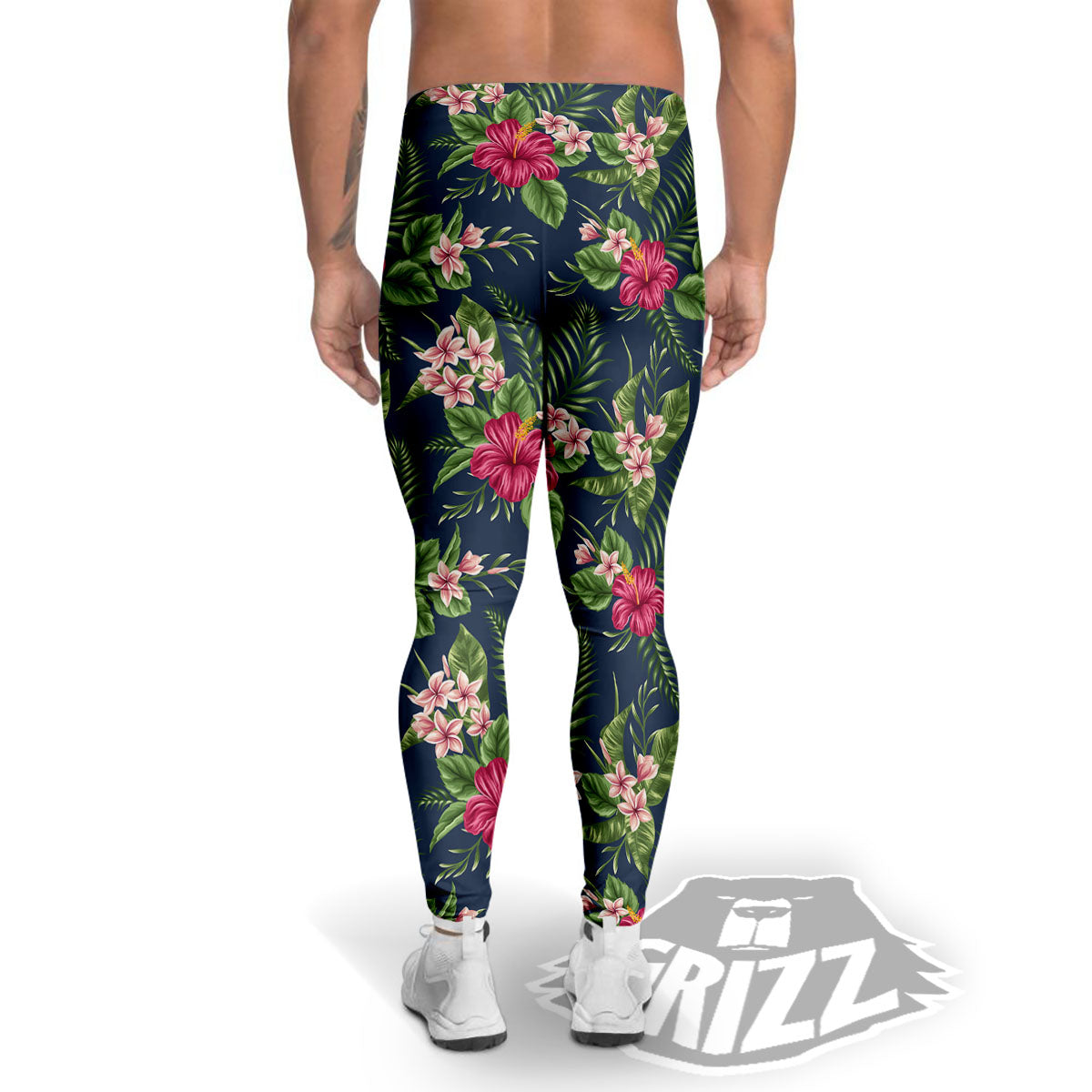 Flowers Hibiscus Plumeria Print Pattern Men's Leggings-grizzshop
