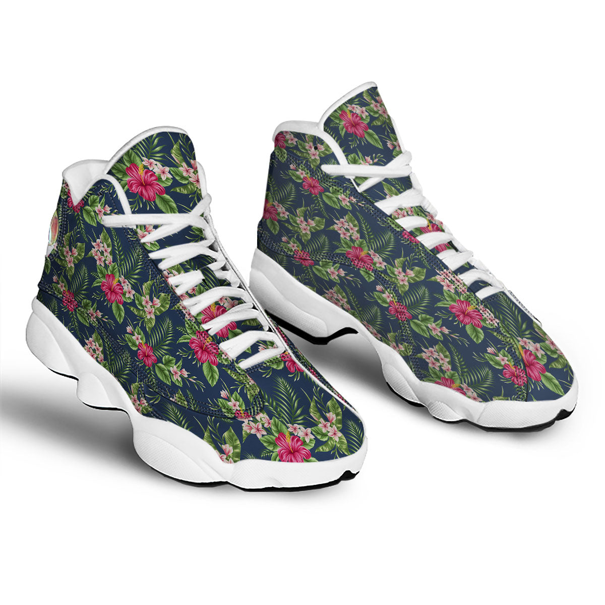 Flowers Hibiscus Plumeria Print Pattern White Basketball Shoes-grizzshop