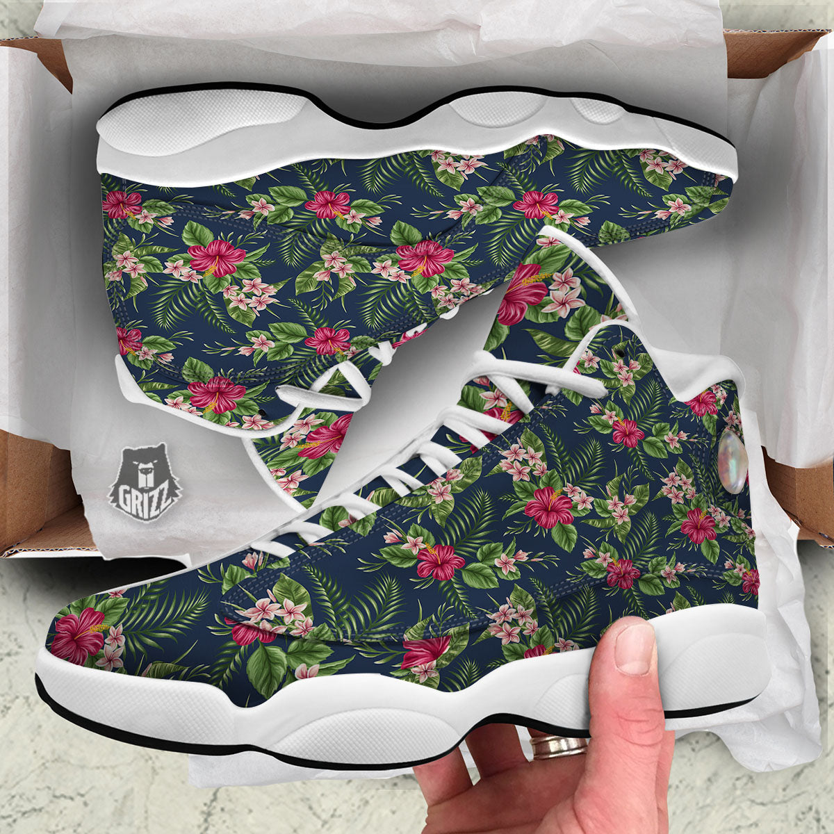Flowers Hibiscus Plumeria Print Pattern White Basketball Shoes-grizzshop