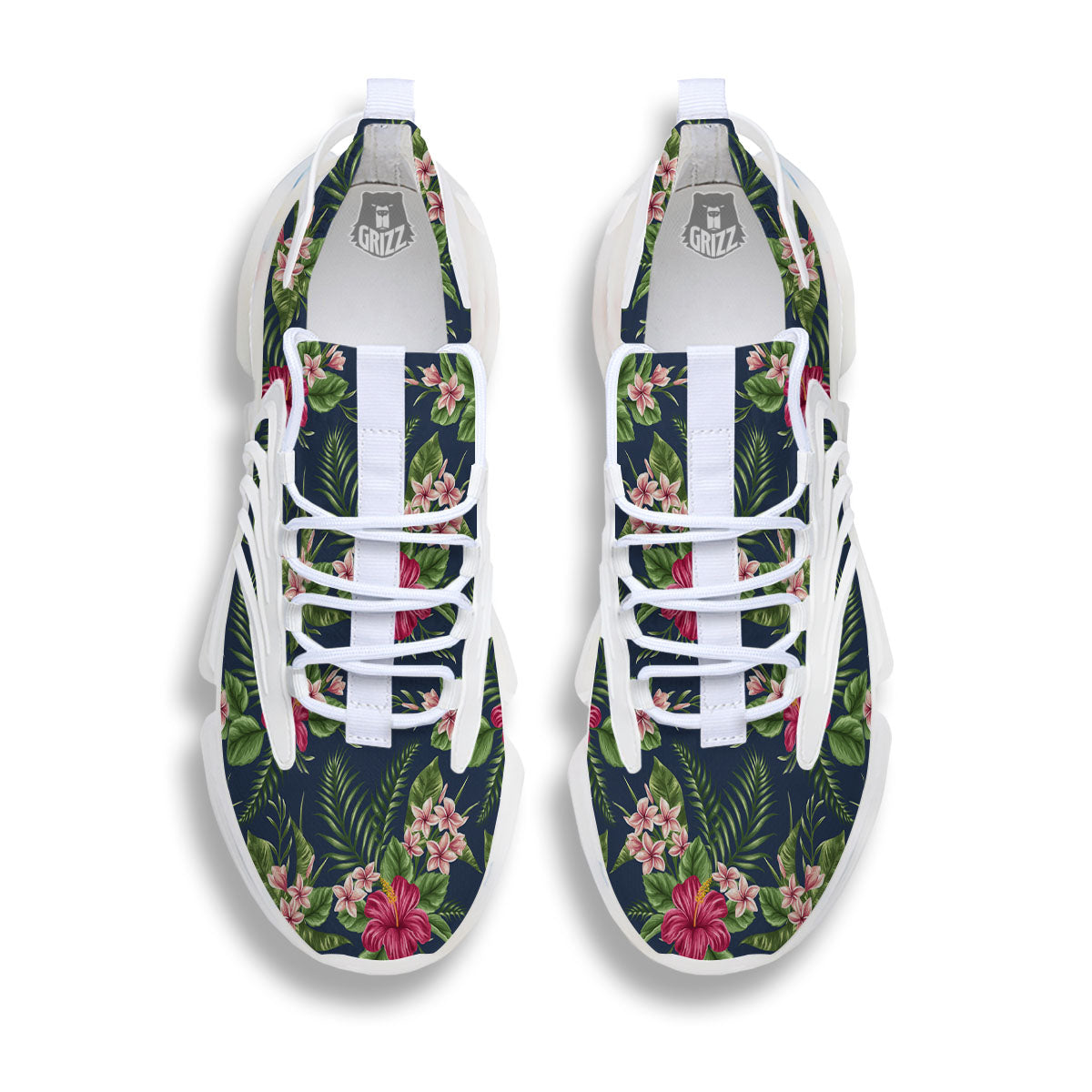 Flowers Hibiscus Plumeria Print Pattern White Gym Shoes-grizzshop