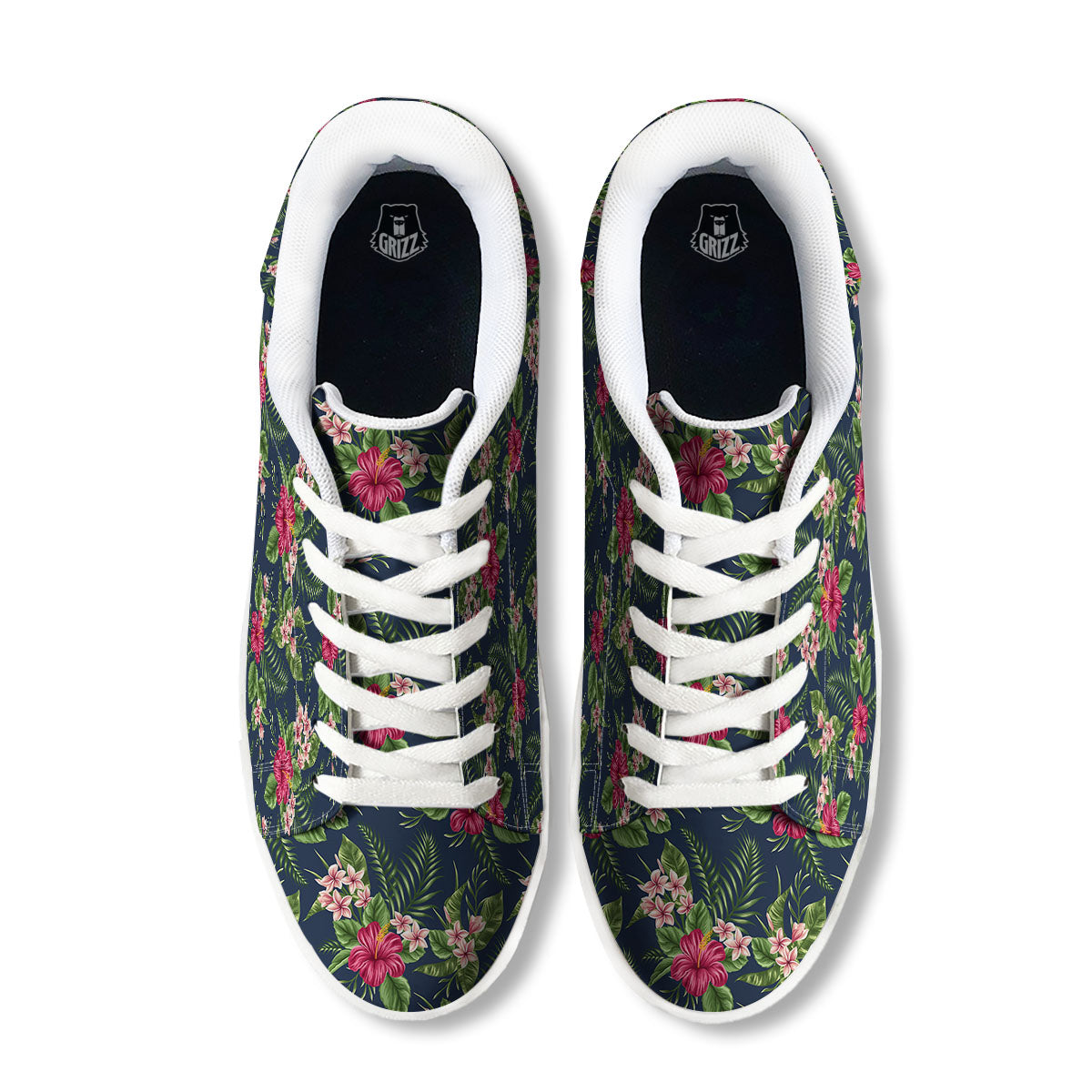 Flowers Hibiscus Plumeria Print Pattern White Low Top Sneakers-grizzshop