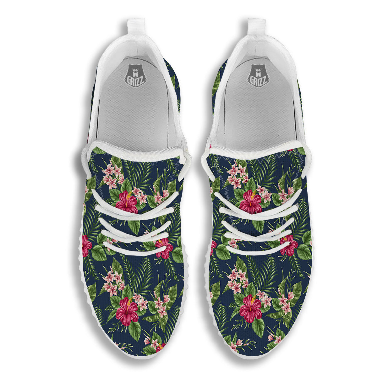 Flowers Hibiscus Plumeria Print Pattern White Walking Shoes-grizzshop