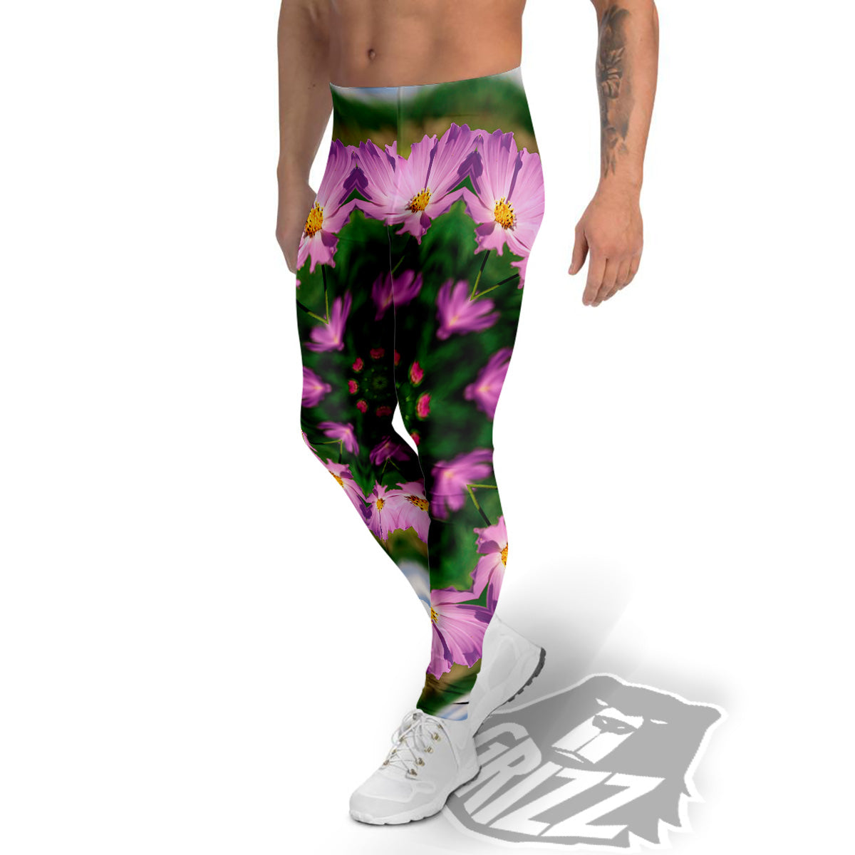 Flowers Kaleidoscope Pink And Blue Print Men's Leggings-grizzshop