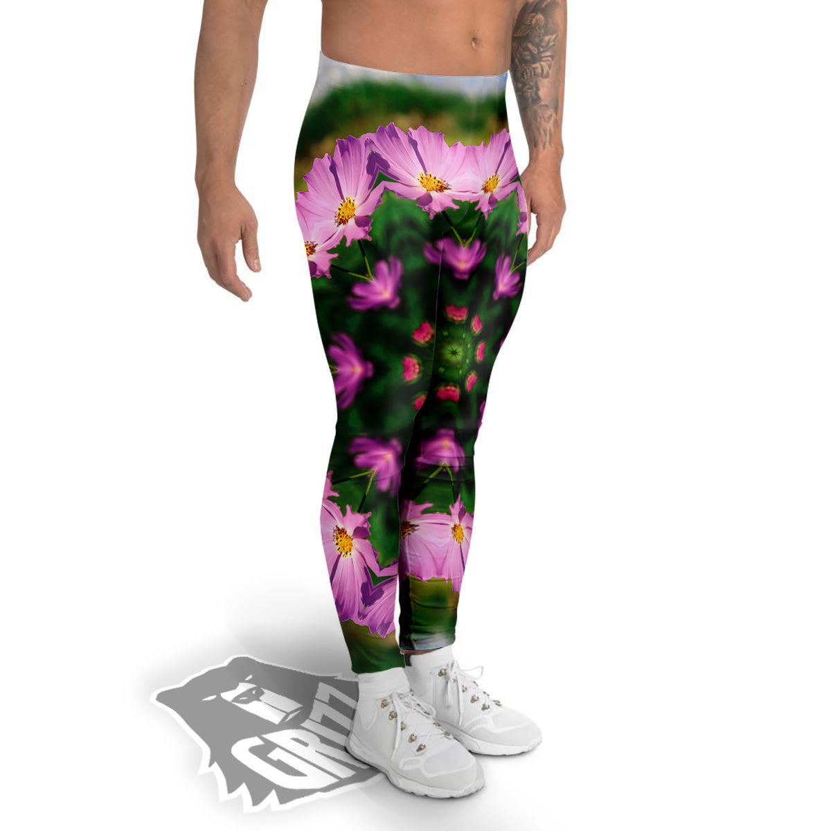 Flowers Kaleidoscope Pink And Blue Print Men's Leggings-grizzshop