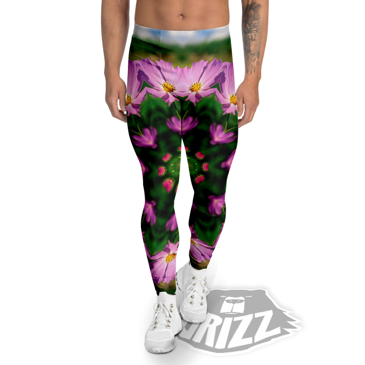 Flowers Kaleidoscope Pink And Blue Print Men's Leggings-grizzshop