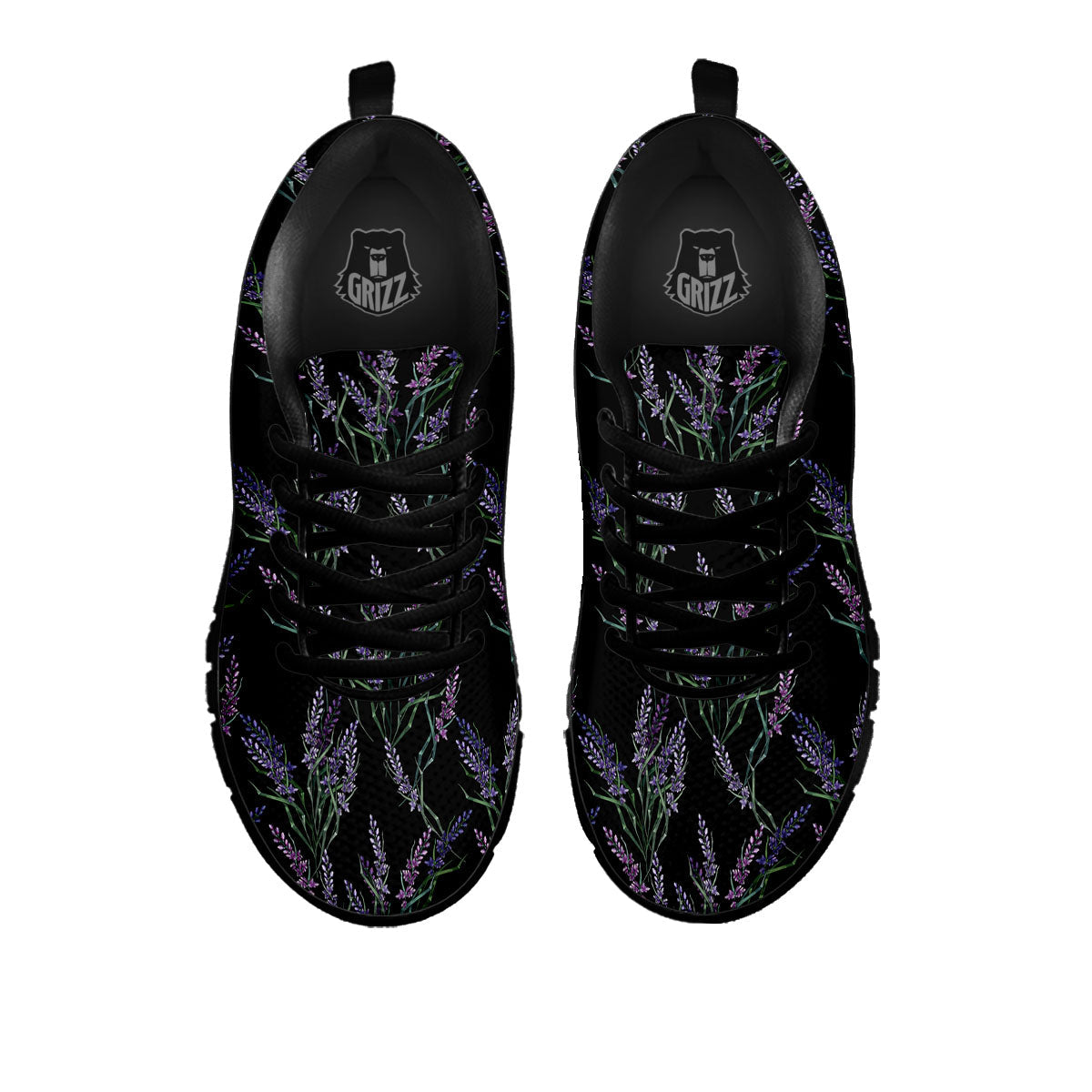 Flowers Lavender Print Pattern Black Sneaker-grizzshop