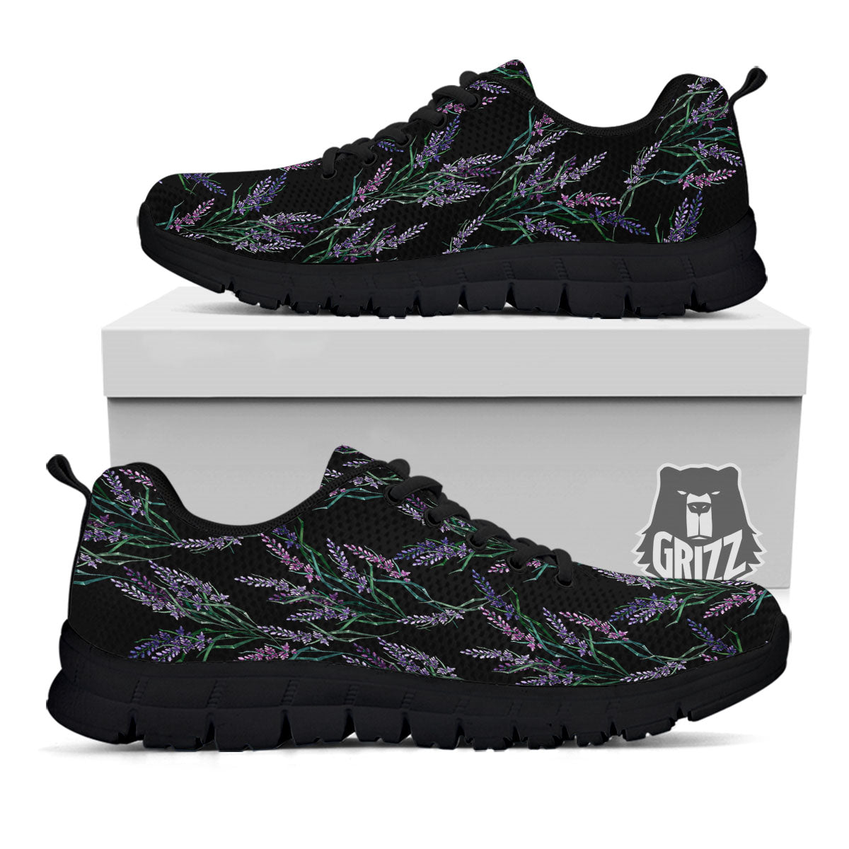 Flowers Lavender Print Pattern Black Sneaker-grizzshop