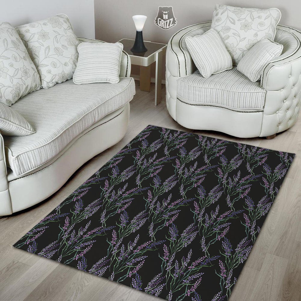 Flowers Lavender Print Pattern Floor Mat-grizzshop