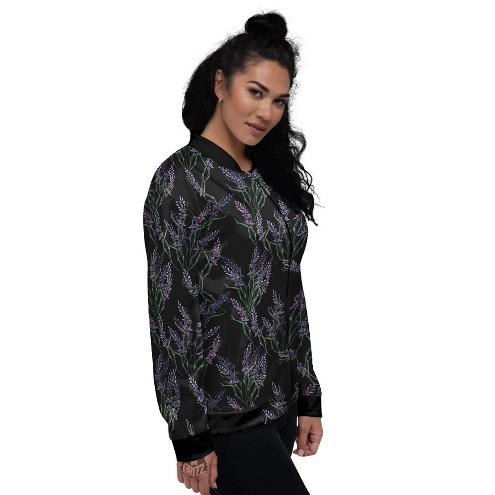 Flowers Lavender Print Pattern Women's Bomber Jacket-grizzshop