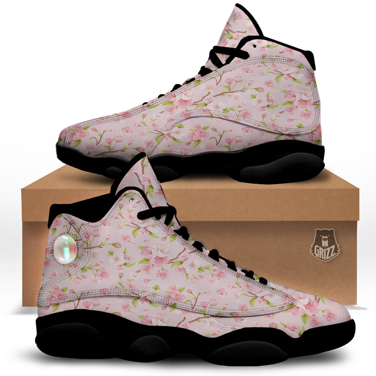 Flowers Pink Print Pattern Black Basketball Shoes-grizzshop