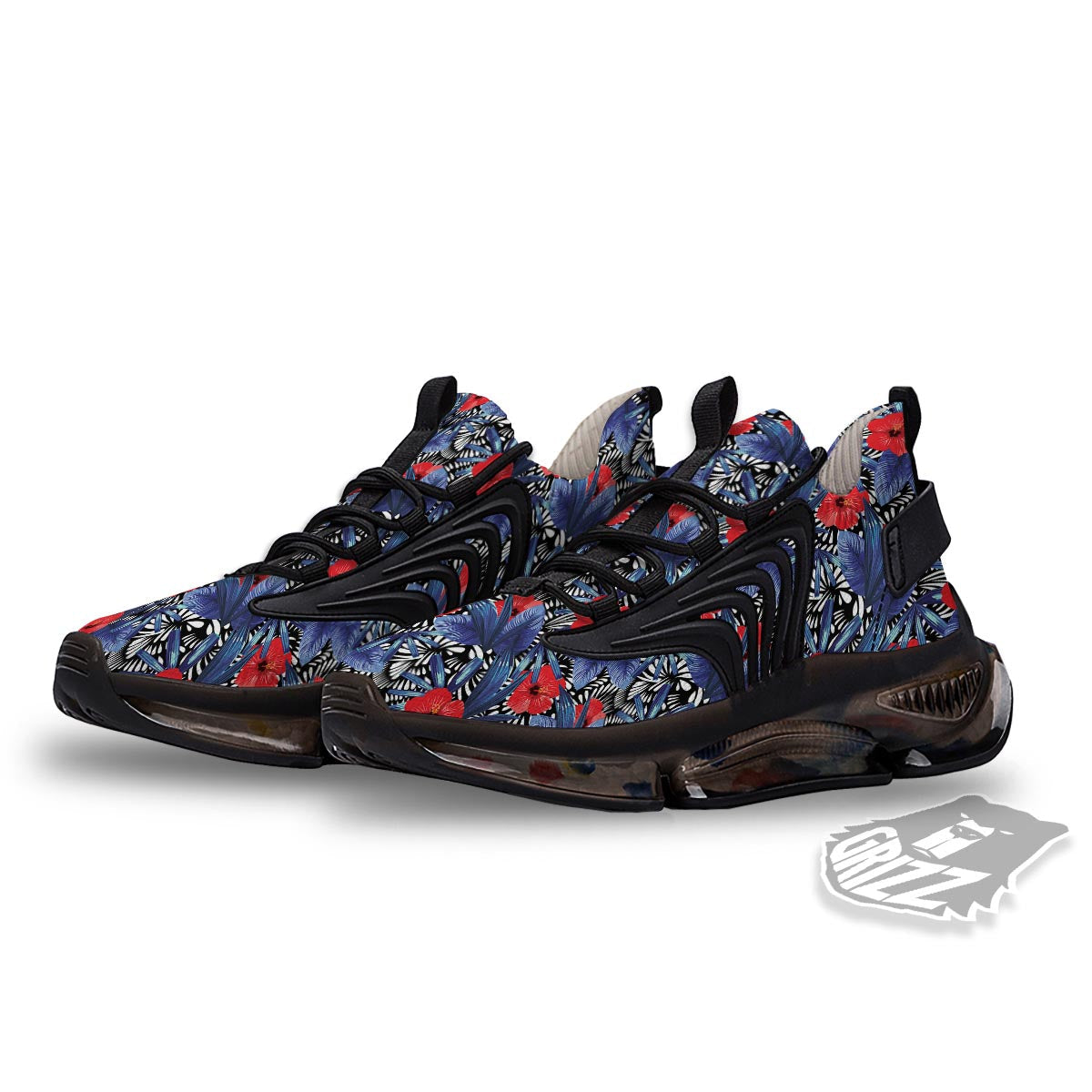Flowers Red Hibiscus Print Pattern Black Gym Shoes-grizzshop
