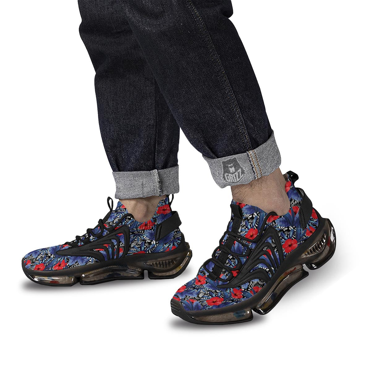 Flowers Red Hibiscus Print Pattern Black Gym Shoes-grizzshop