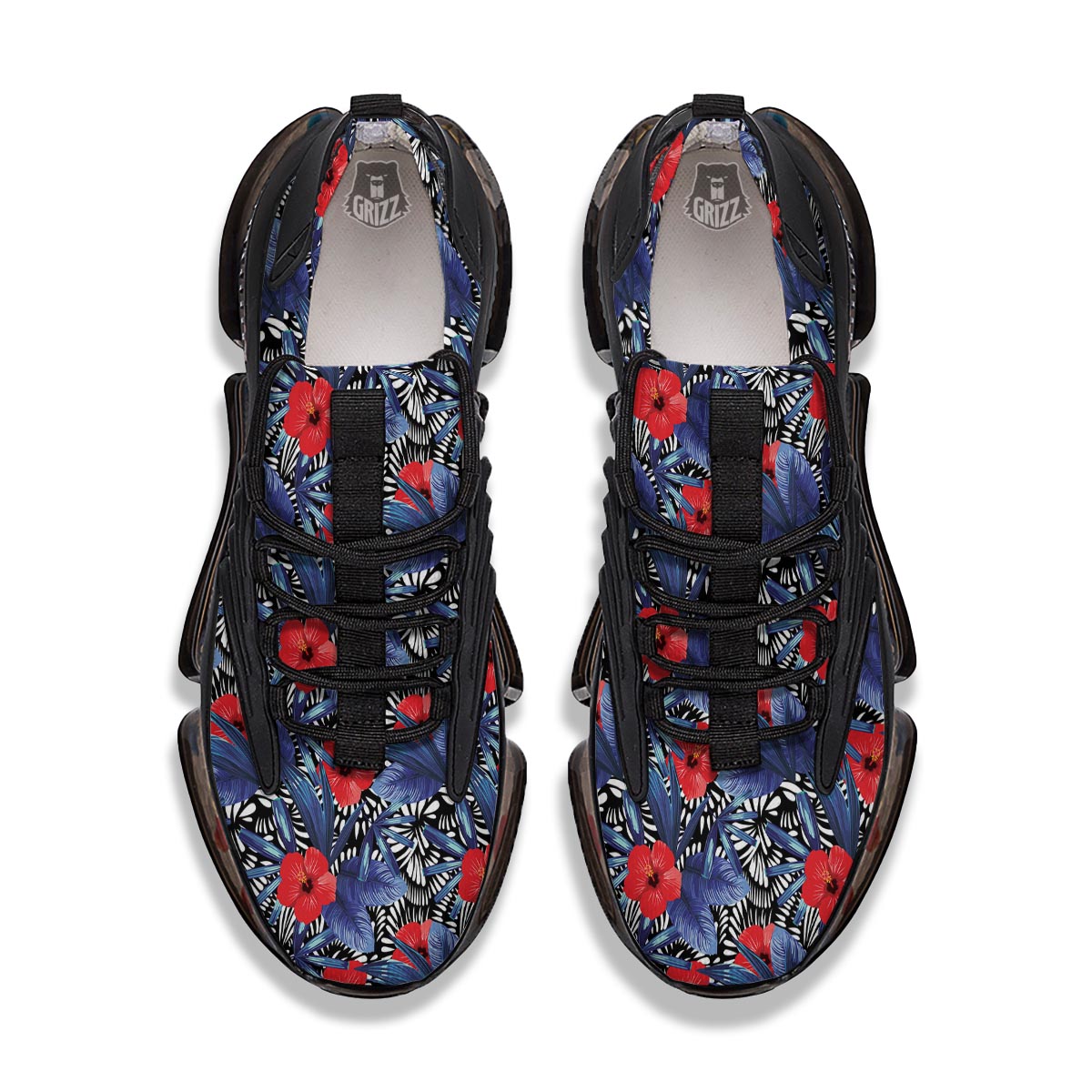 Flowers Red Hibiscus Print Pattern Black Gym Shoes-grizzshop