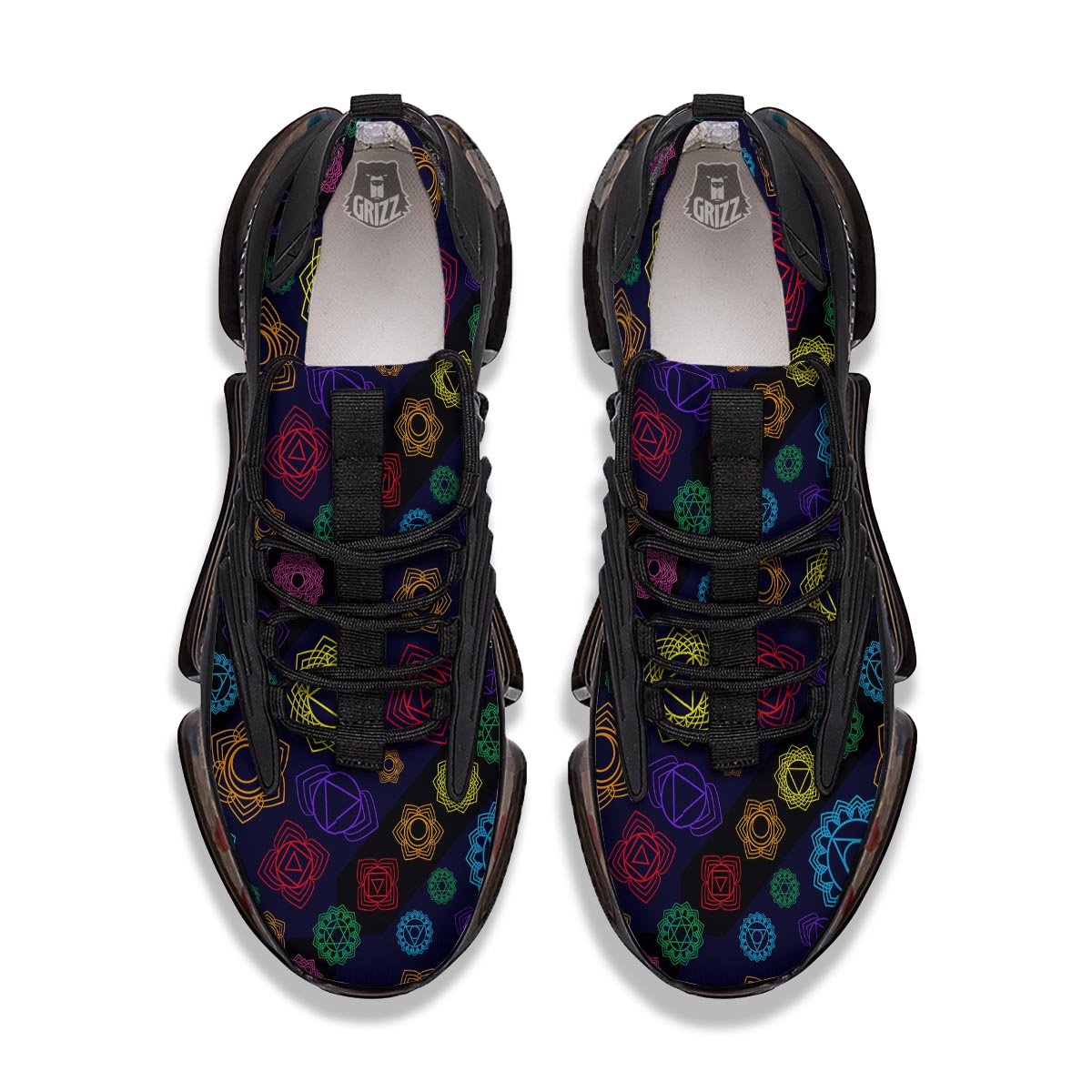 Flowers Seven Chakras Print Pattern Black Gym Shoes-grizzshop