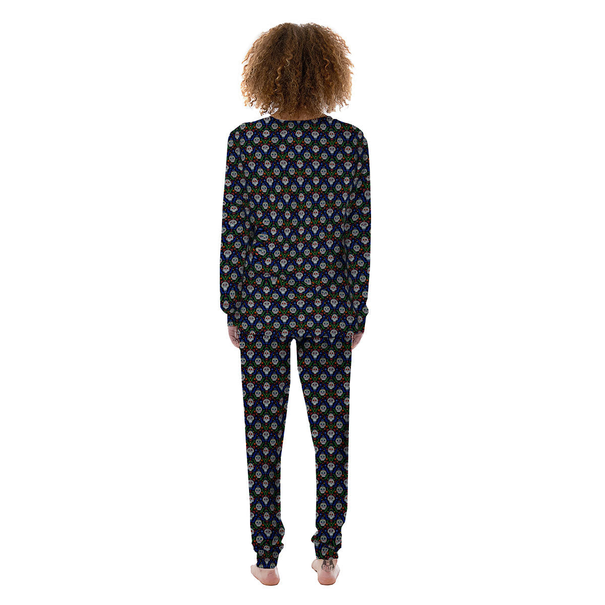 Flowers Skull Green Blue Print Pattern Women's Pajamas-grizzshop