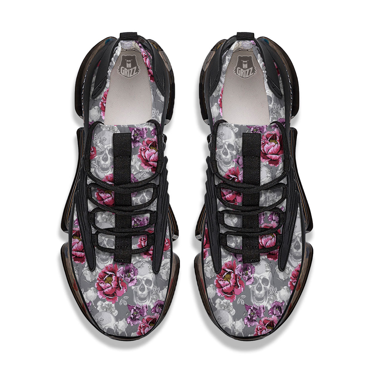 Flowers Skull Pink Print Pattern Black Gym Shoes-grizzshop