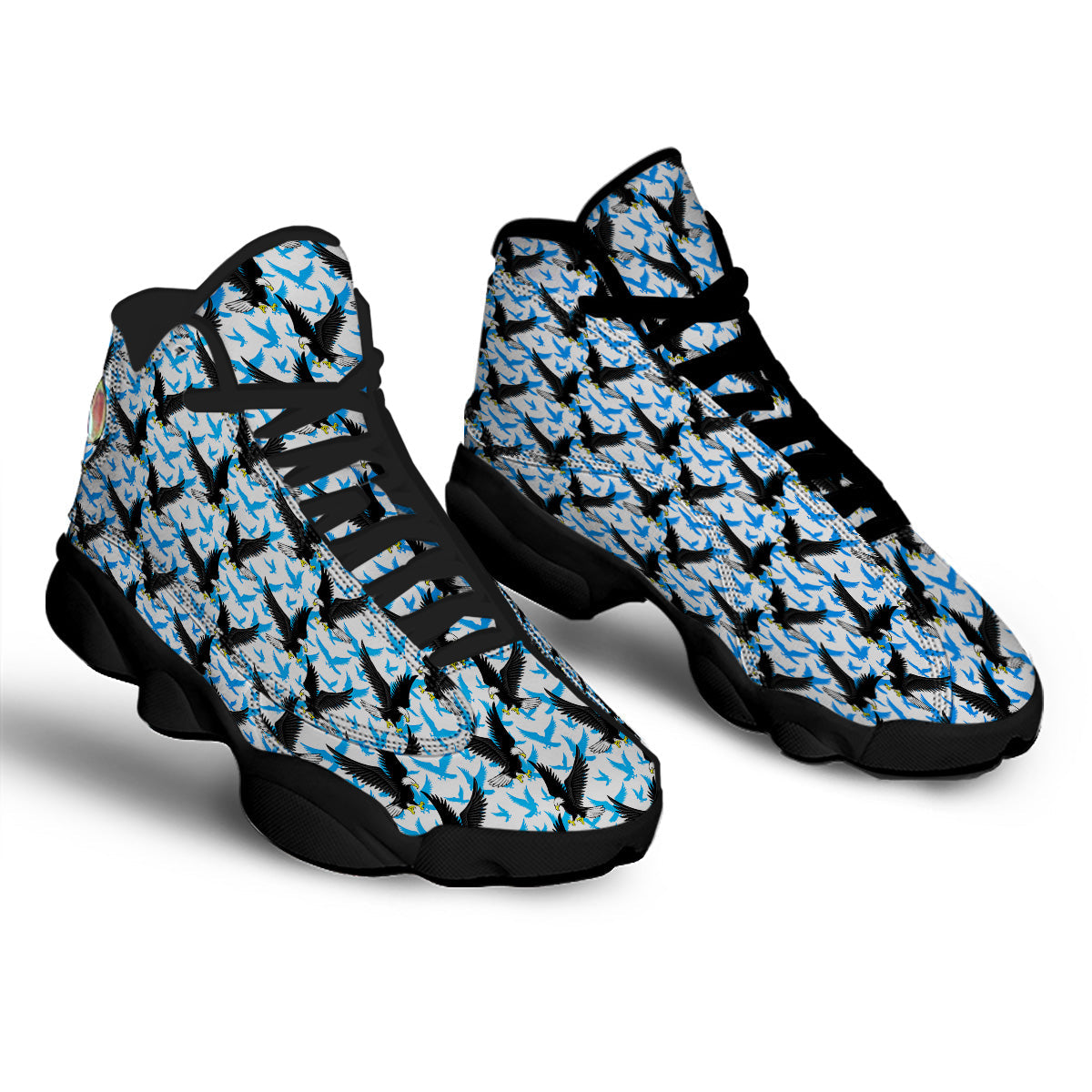 Flying Bald Eagles Blue White Print Pattern Black Basketball Shoes-grizzshop