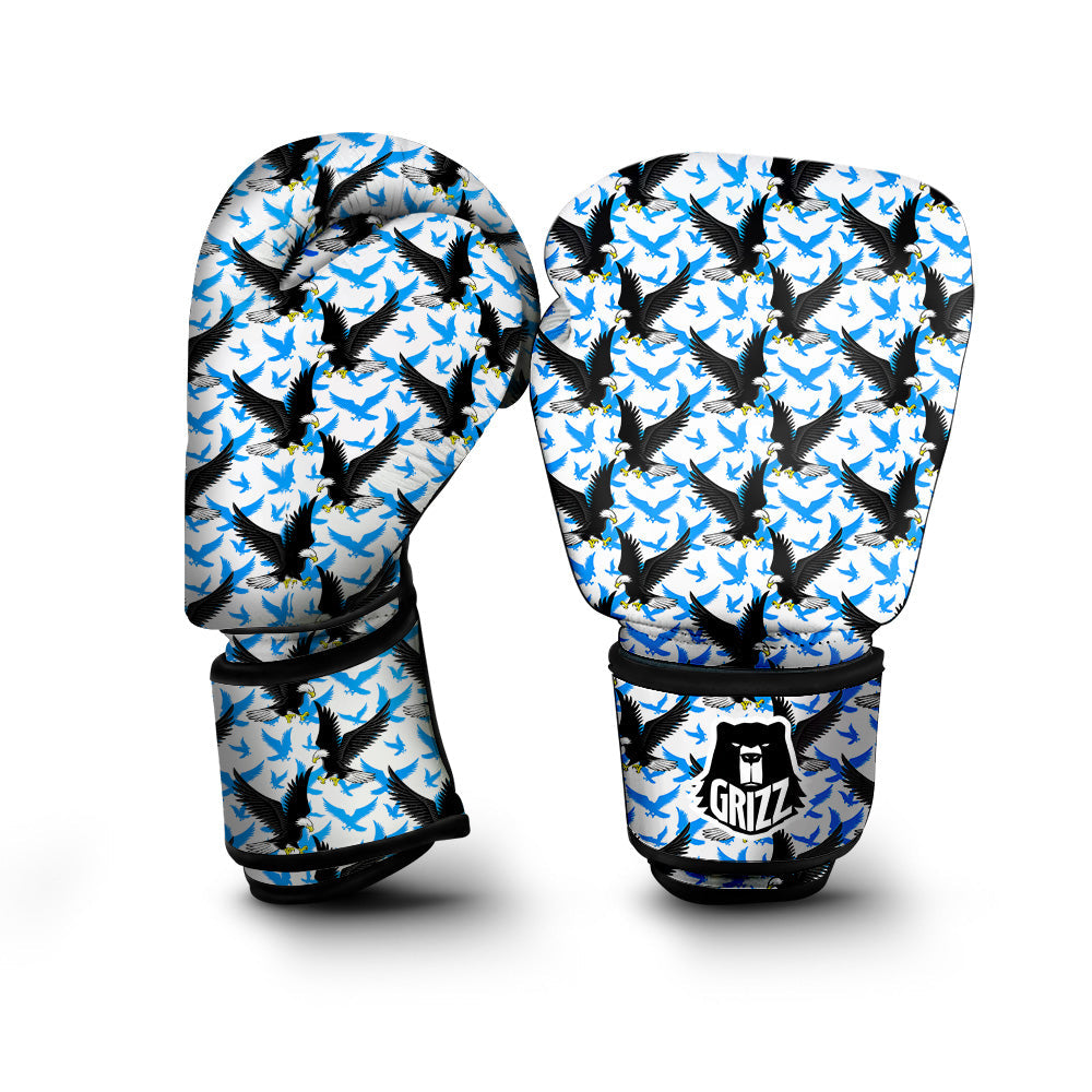 Flying Bald Eagles Blue White Print Pattern Boxing Gloves-grizzshop