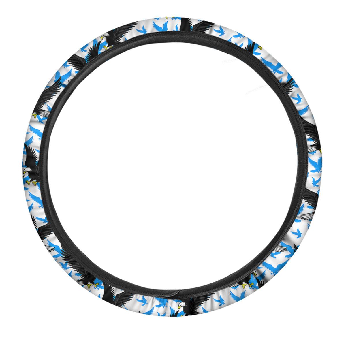 Flying Bald Eagles Blue White Print Pattern Car Steering Wheel Cover-grizzshop
