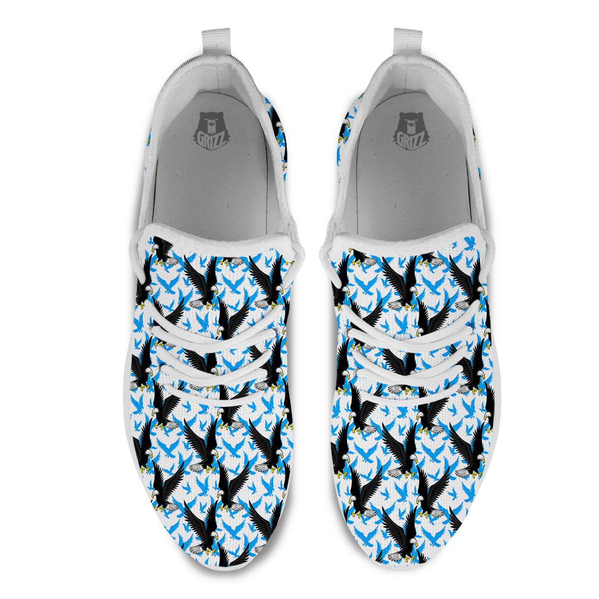 Flying Bald Eagles Blue White Print Pattern White Athletic Shoes-grizzshop