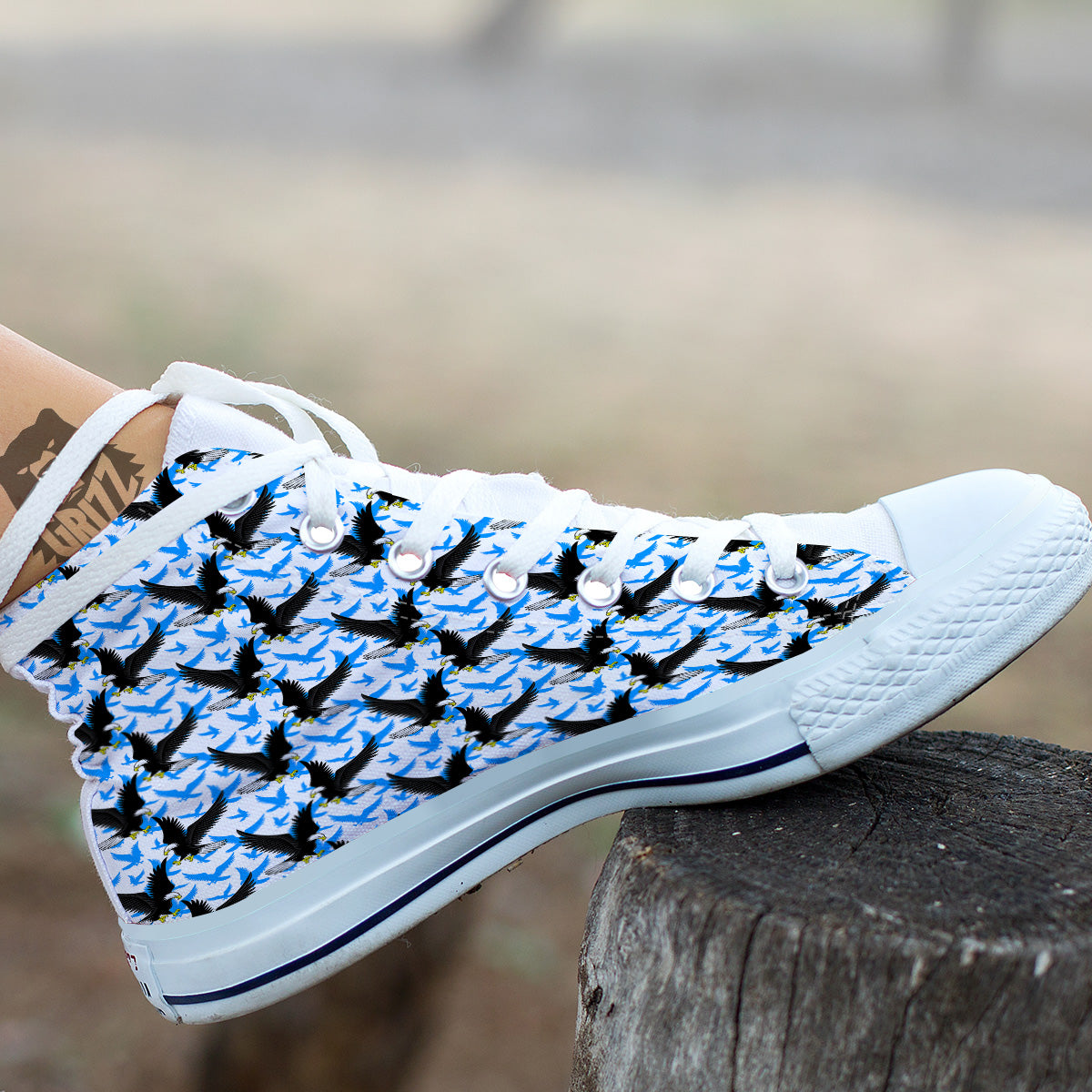 Flying Bald Eagles Blue White Print Pattern White High Top Shoes-grizzshop