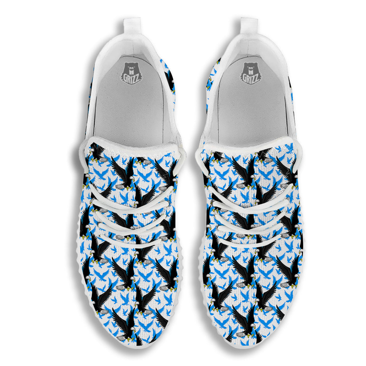 Flying Bald Eagles Blue White Print Pattern White Walking Shoes-grizzshop