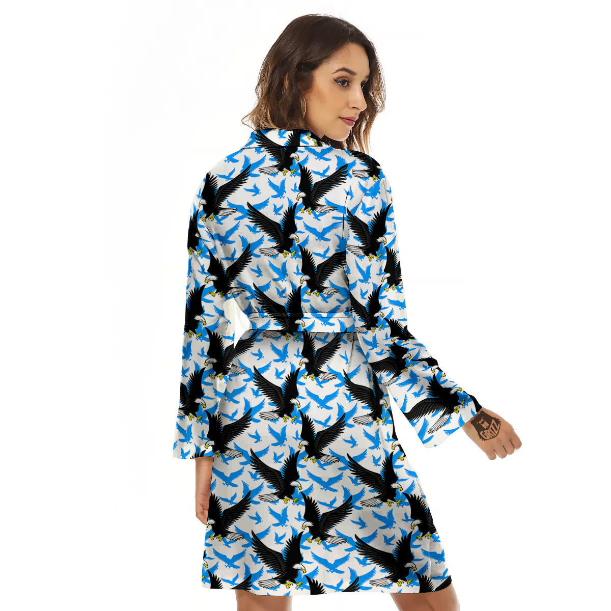 Flying Bald Eagles Blue White Print Pattern Women's Robe-grizzshop