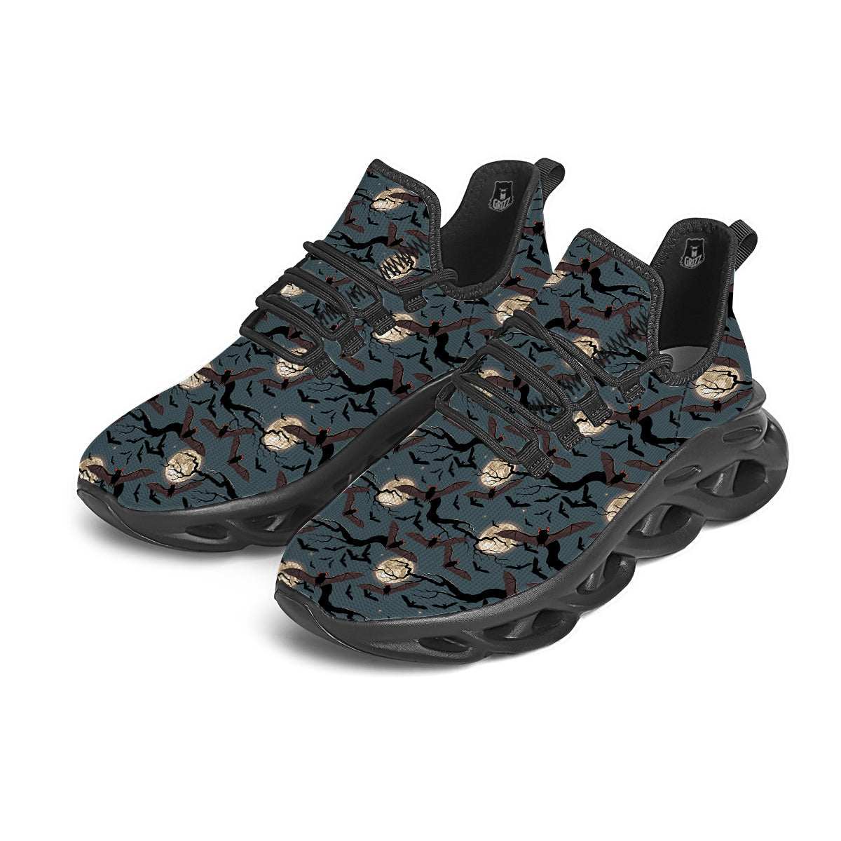 Flying Bat In The Moonlight Print Pattern Black Running Shoes-grizzshop