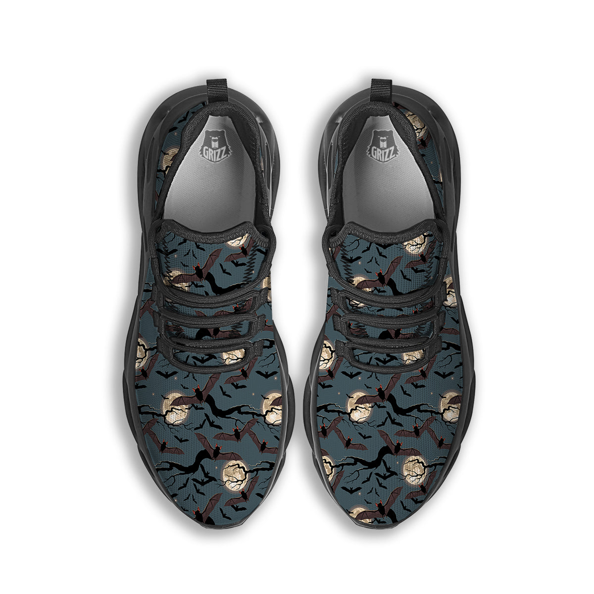 Flying Bat In The Moonlight Print Pattern Black Running Shoes-grizzshop