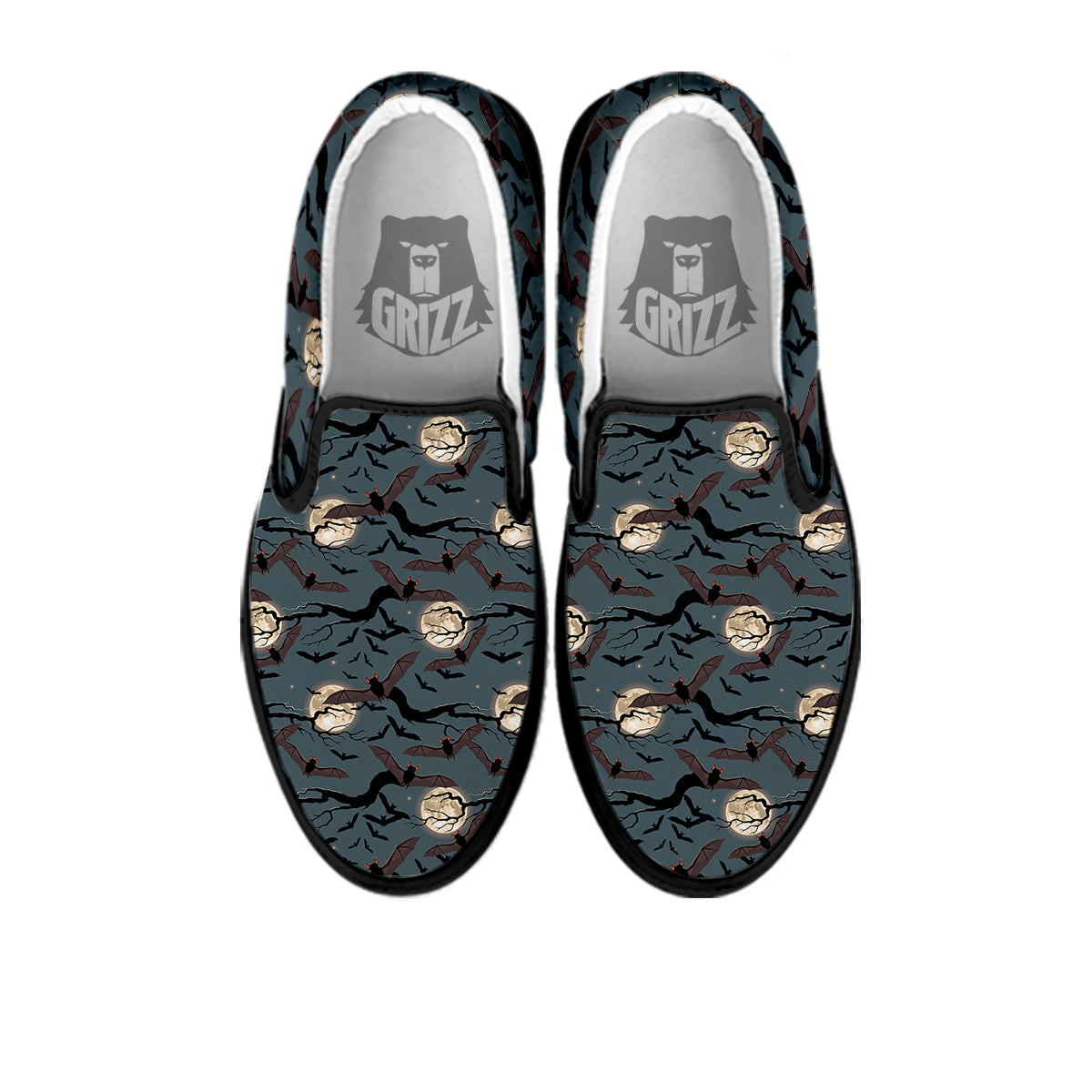 Flying Bat In The Moonlight Print Pattern Black Slip On Shoes-grizzshop