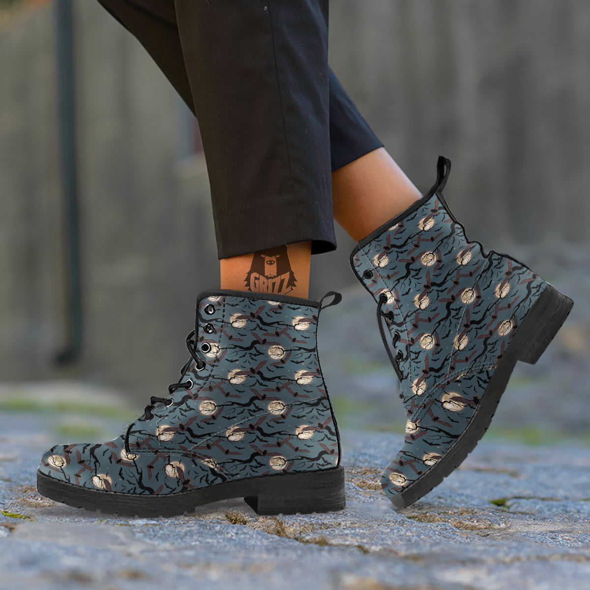 Flying Bat In The Moonlight Print Pattern Leather Boots-grizzshop