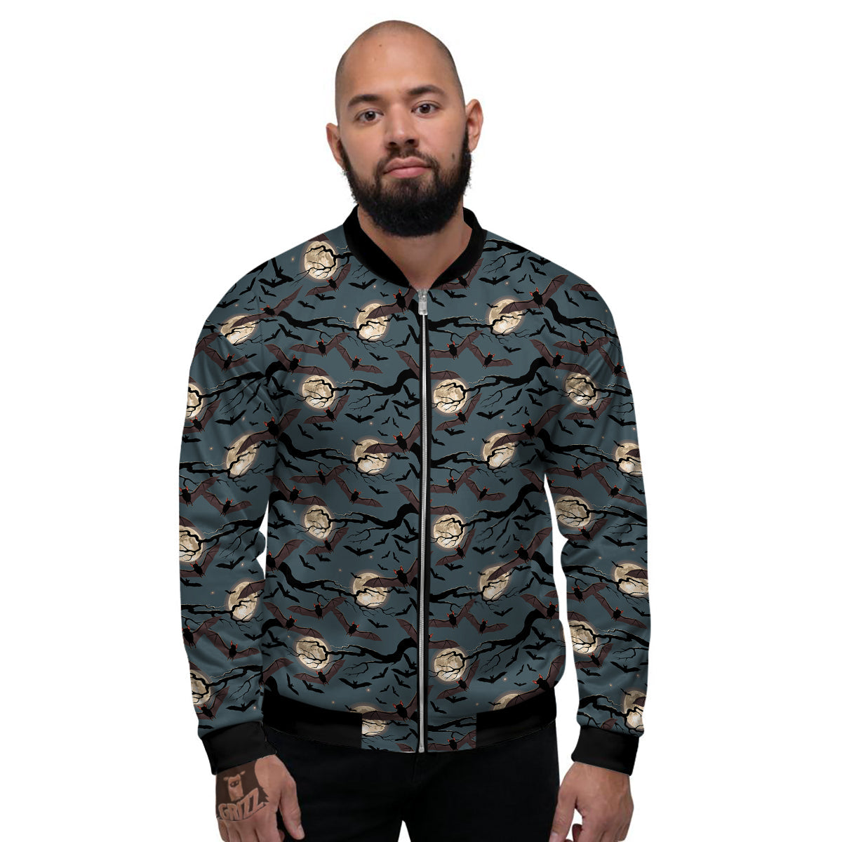 Flying Bat In The Moonlight Print Pattern Men's Bomber Jacket-grizzshop