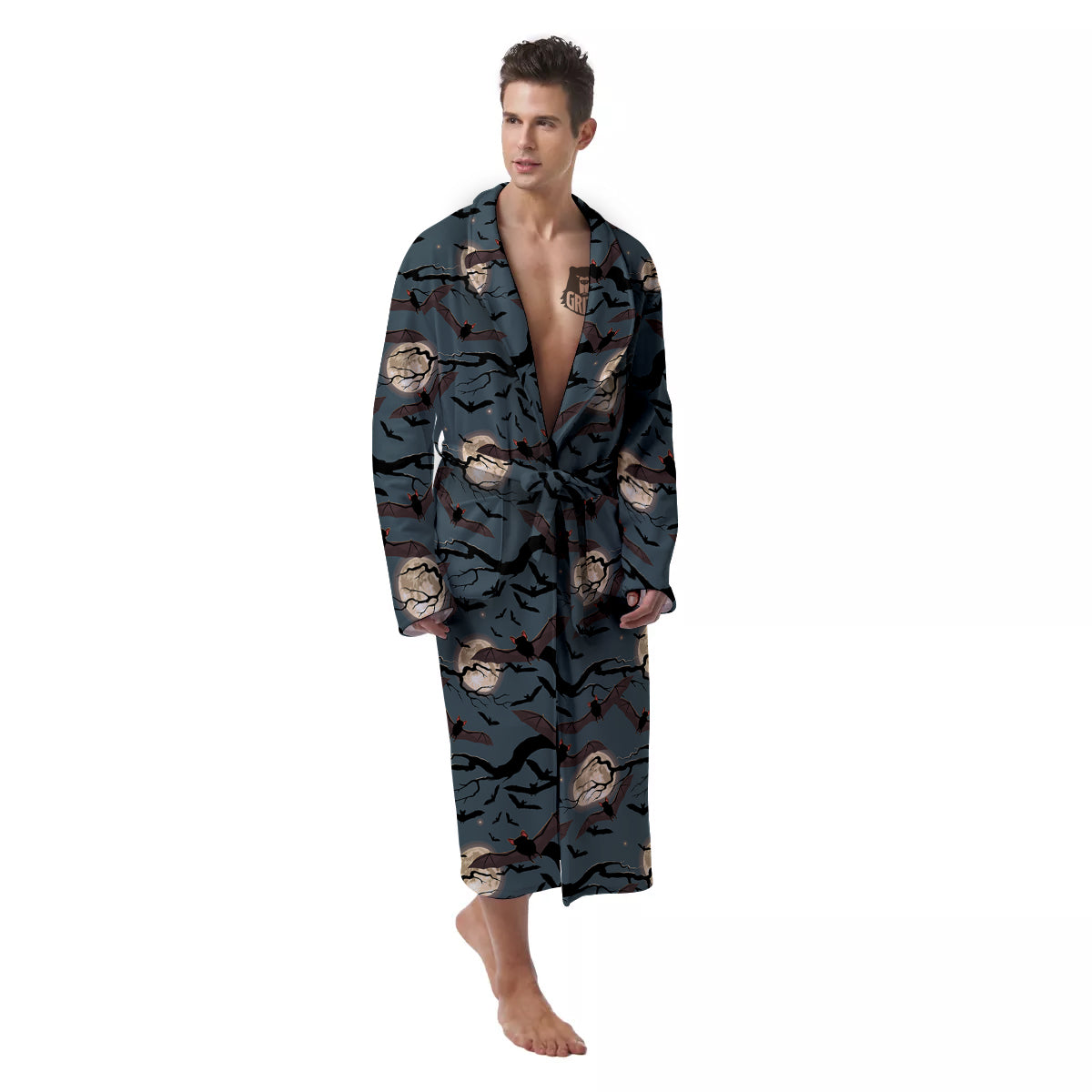 Flying Bat In The Moonlight Print Pattern Men's Robe-grizzshop