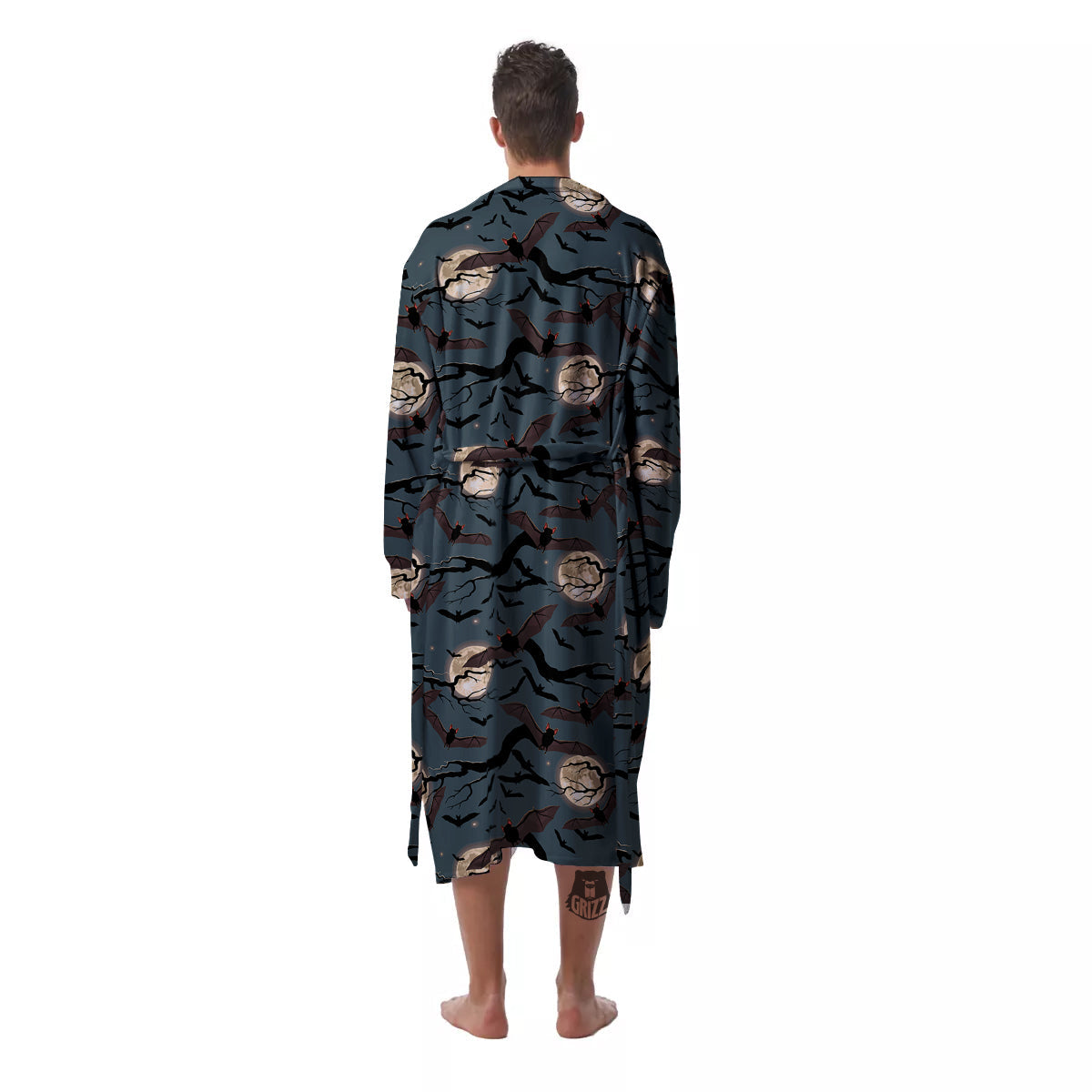 Flying Bat In The Moonlight Print Pattern Men's Robe-grizzshop