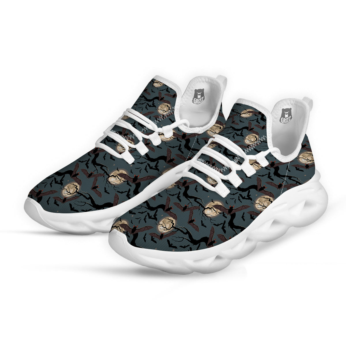 Flying Bat In The Moonlight Print Pattern White Running Shoes-grizzshop
