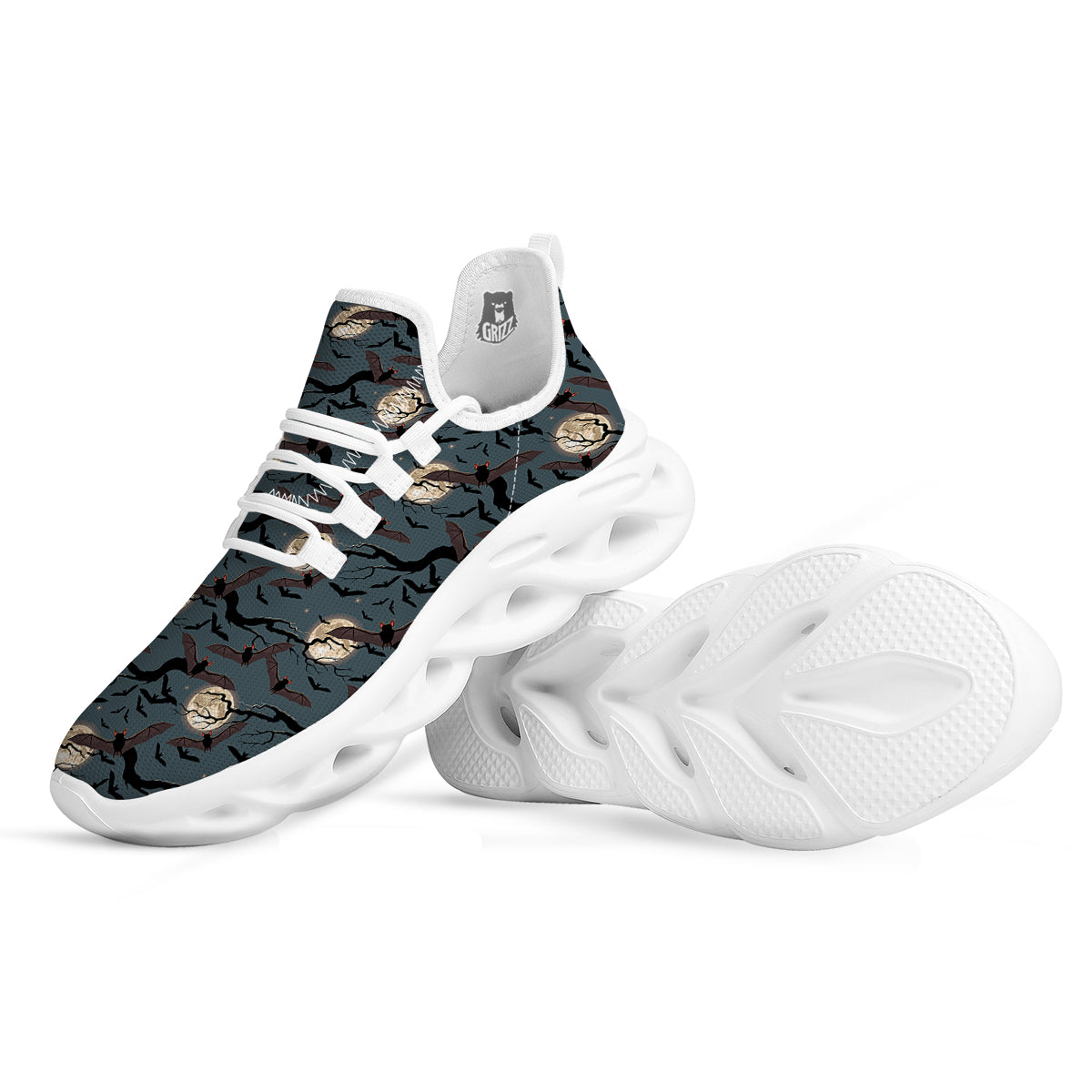 Flying Bat In The Moonlight Print Pattern White Running Shoes-grizzshop