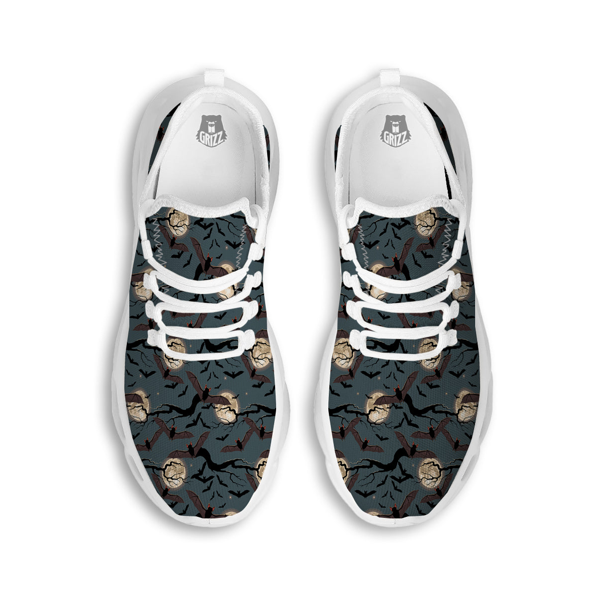 Flying Bat In The Moonlight Print Pattern White Running Shoes-grizzshop