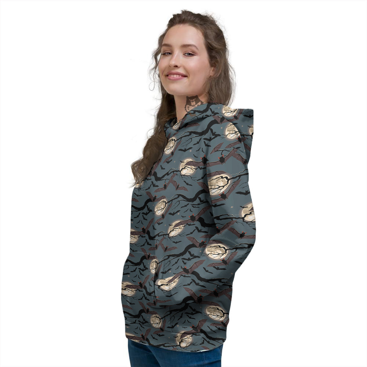 Flying Bat In The Moonlight Print Pattern Women's Hoodie-grizzshop