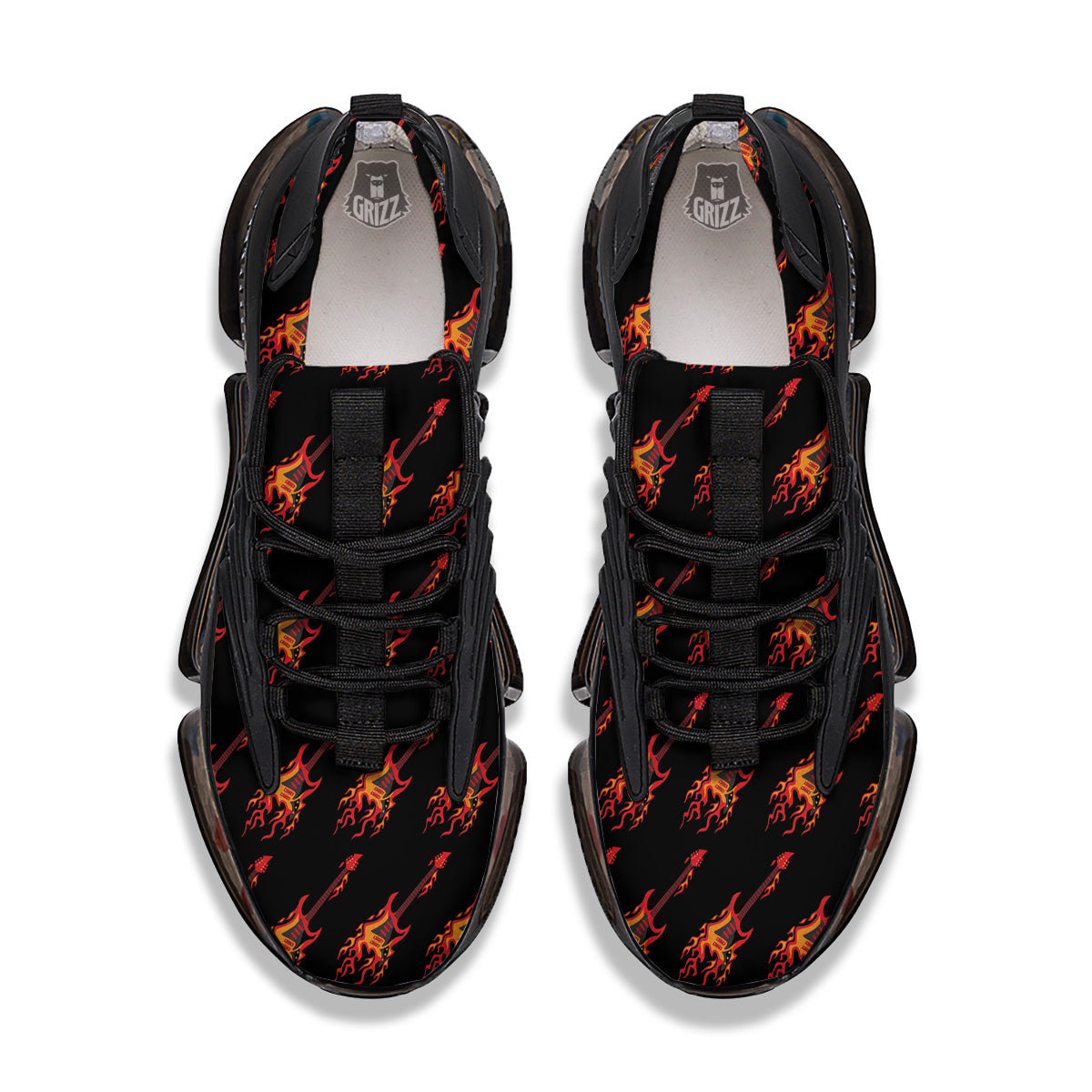 Flying Burning Guitars Print Pattern Black Gym Shoes-grizzshop