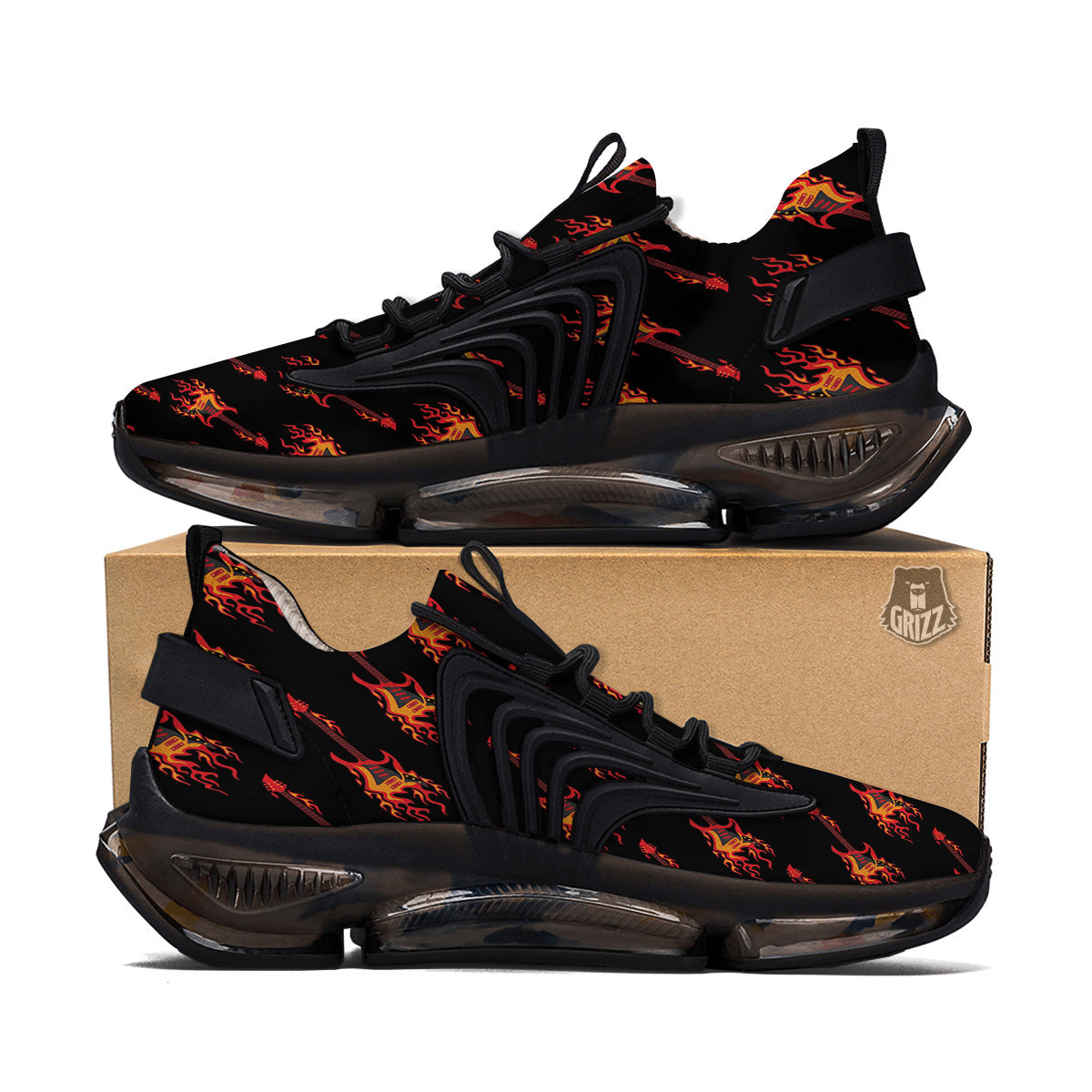 Flying Burning Guitars Print Pattern Black Gym Shoes-grizzshop