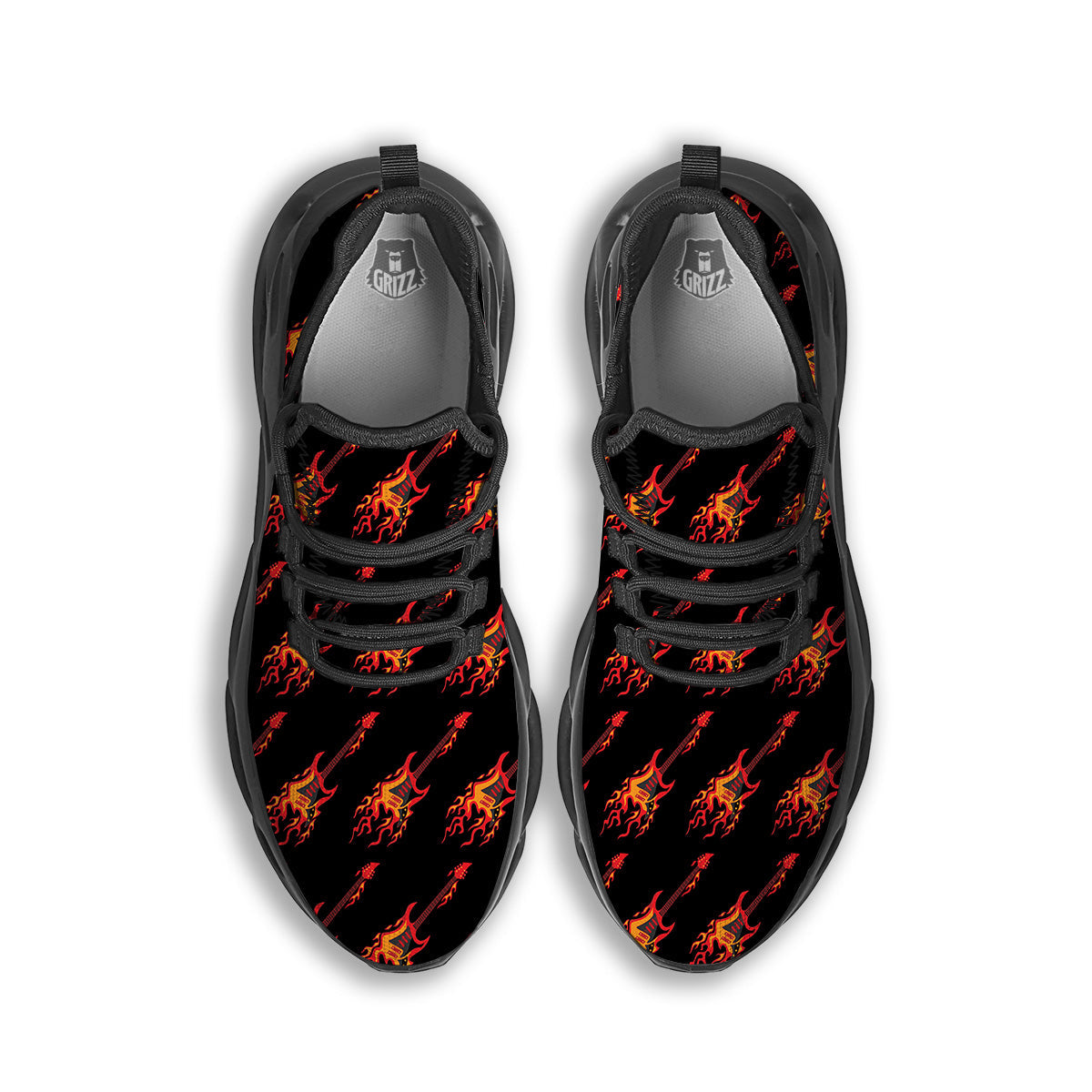 Flying Burning Guitars Print Pattern Black Running Shoes-grizzshop