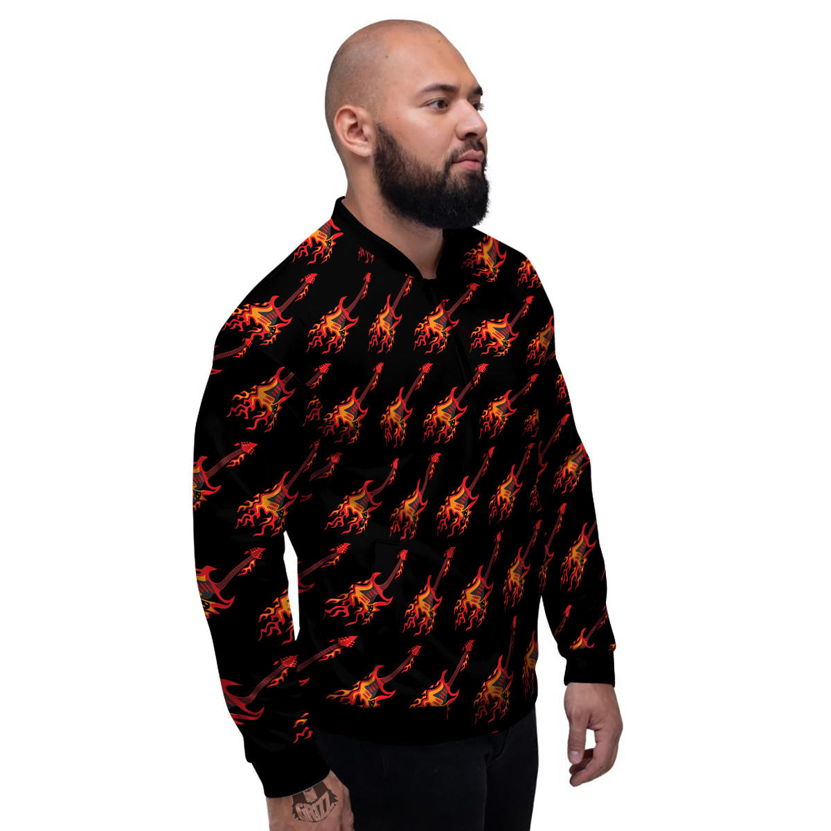 Flying Burning Guitars Print Pattern Men's Bomber Jacket-grizzshop