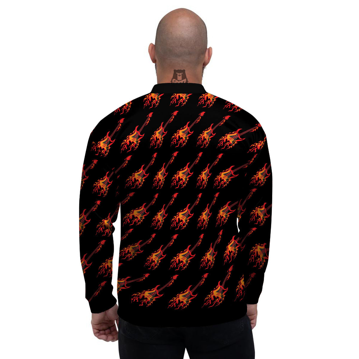 Flying Burning Guitars Print Pattern Men's Bomber Jacket-grizzshop