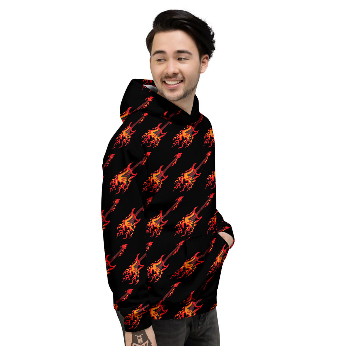 Flying Burning Guitars Print Pattern Men's Hoodie-grizzshop