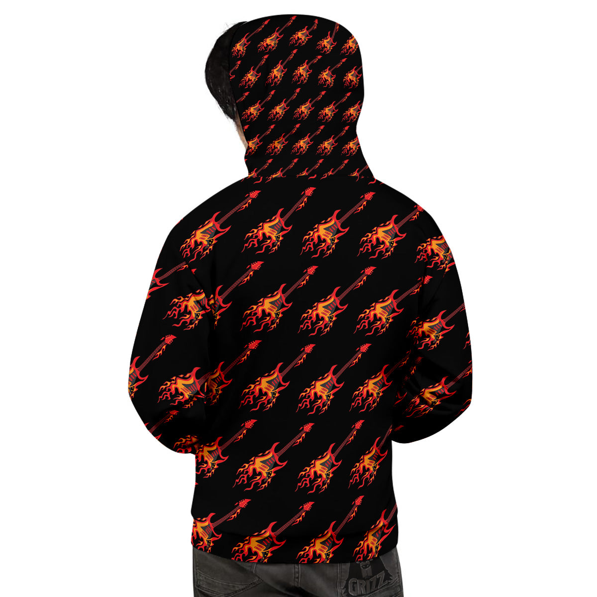 Flying Burning Guitars Print Pattern Men's Hoodie-grizzshop