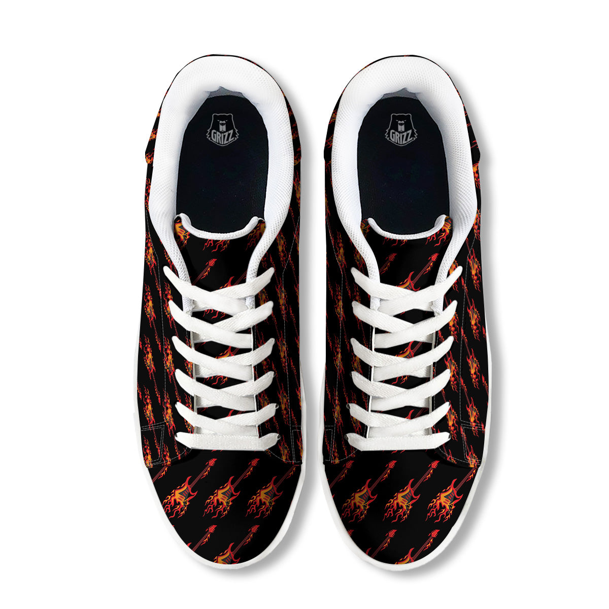 Flying Burning Guitars Print Pattern White Low Top Sneakers-grizzshop