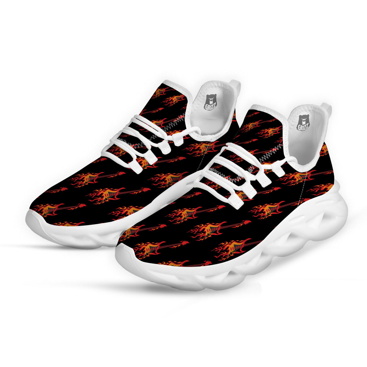 Flying Burning Guitars Print Pattern White Running Shoes-grizzshop