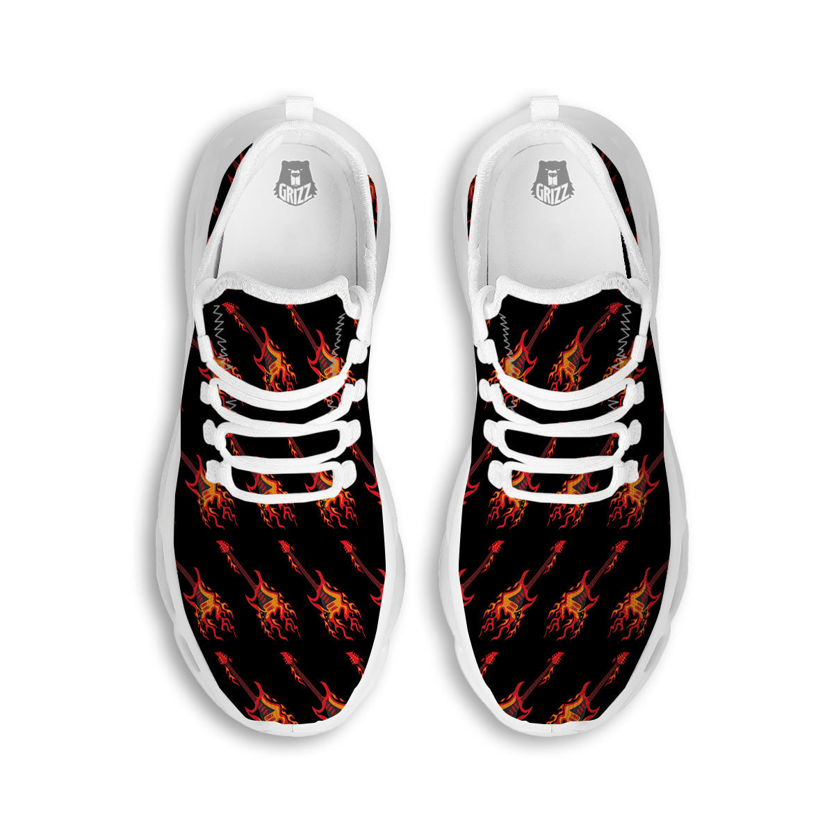Flying Burning Guitars Print Pattern White Running Shoes-grizzshop