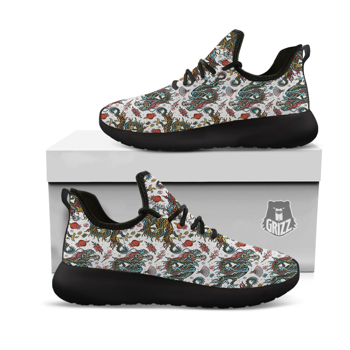 Chinese Green Dragon Print Men's High Top Shoes
