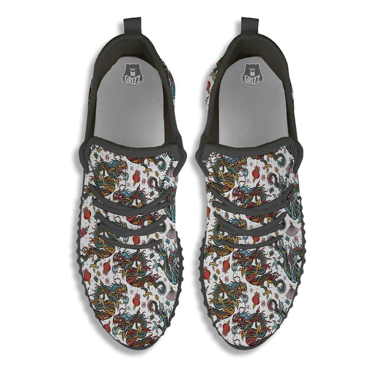Flying Chinese Dragons Tattoo Print Pattern Black Walking Shoes-grizzshop